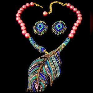 Heidi Daus Multi-Color Feather Pendant Necklace with Pink Beads